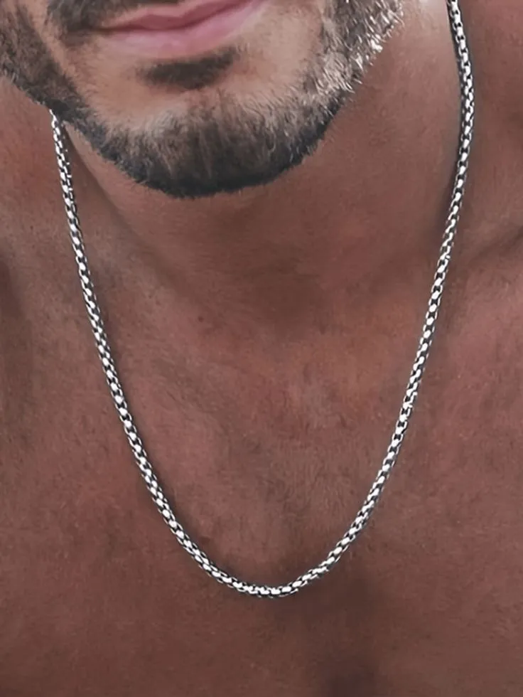 1pc Classic Men's Stainless Steel Chain Necklace Round Box Chain Wide 4mm Square Pearl Chain Accessories  Dating Party Banquet Jewelry.webp