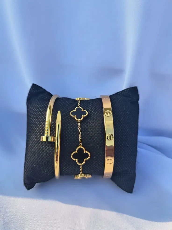 Stacked Gold & Black Elegance – Luxury Bracelet Styling