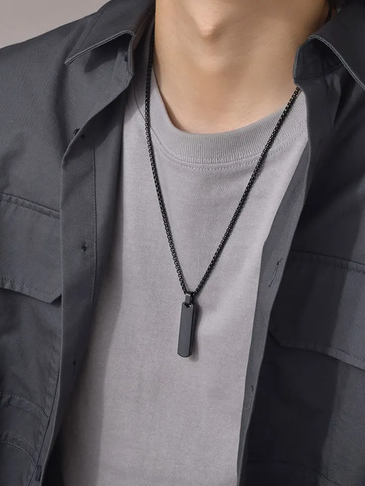 Men’s Black Bar Pendant Chain Necklace