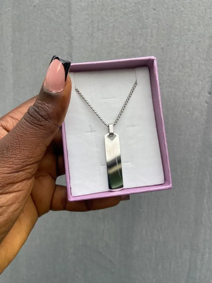 Silver Bar Pendant Chain Necklace