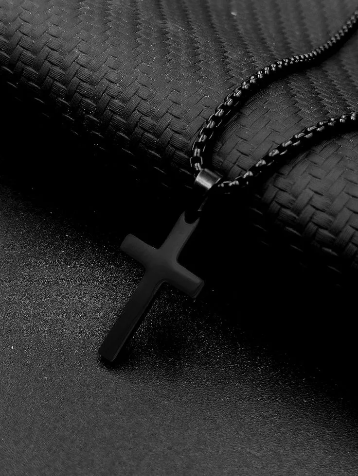 Classic Black cross mens pendant necklace