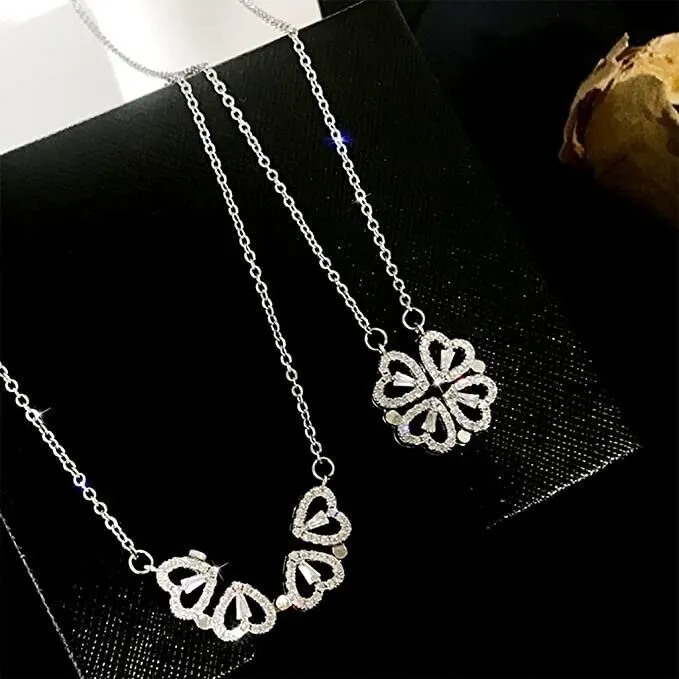 2-in-1 Magnetic Four-Leaf Clover & Heart Pendant Necklace