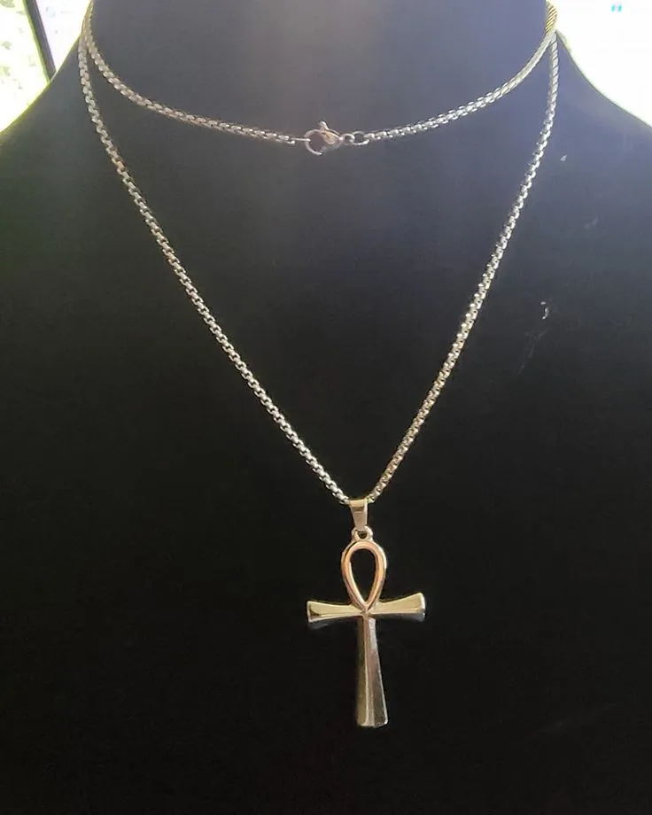 Ancient Ankh Silver Pendant Necklace