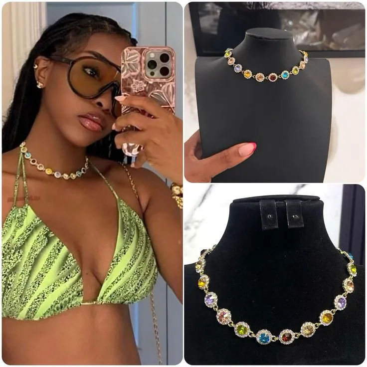 Rainbow Crystal Choker Necklace