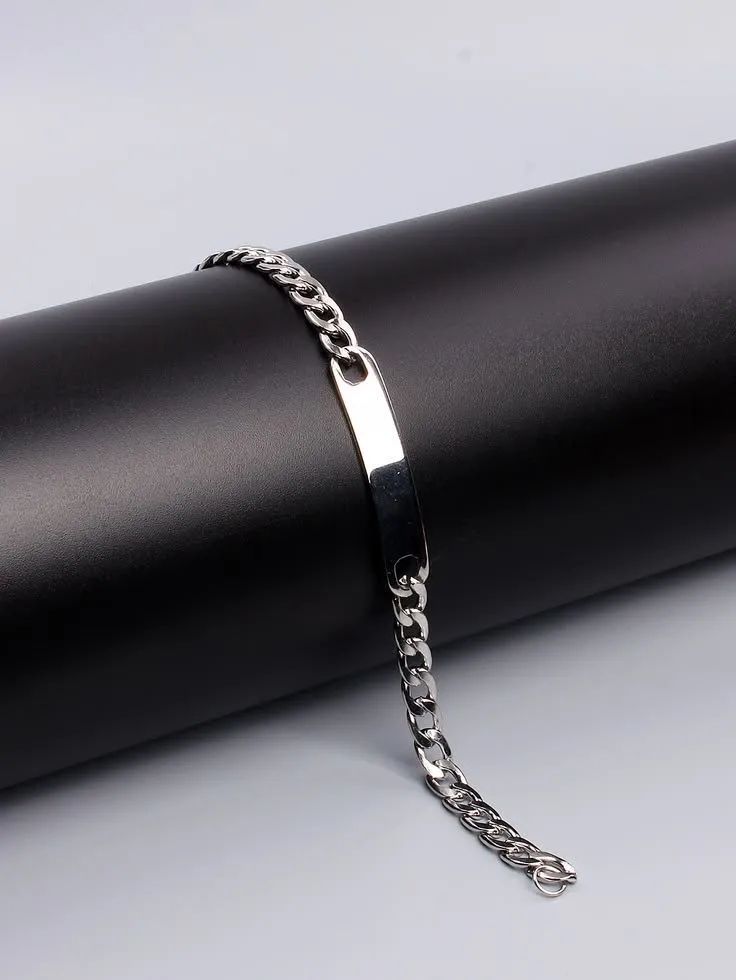Silver Cuban Link ID Bracelet